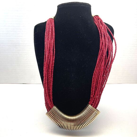 Vintage Charming Charlie Necklace Silver Tone Seed Bead Multi Strand Glass B#8 - Picture 2 of 8